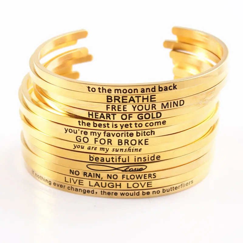 Inspirational Bracelet Cuff Bangle Mantra Quote Stainless Steel Engraved Motivational Friends/Encouragement/Graduation Gift
Inspirational Bracelet Cuff Bangle Mantra Quote Stainless Steel Engraved Motivational Friends/Encouragement/Graduation Gift