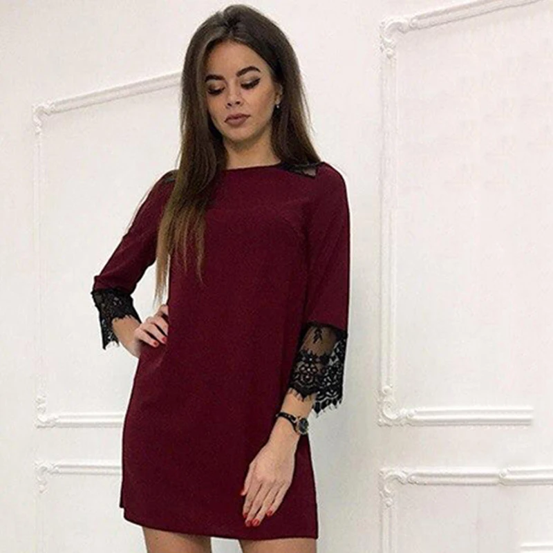 Women 3/4 Sleeve Fashion Lace Stitching Casual Dress Women's O-Neck Loose Straight Dress Spring Autumn Party Club Mini Dresses
Women 3/4 Sleeve Fashion Lace Stitching Casual Dress Women's O-Neck Loose Straight Dress Spring Autumn Party Club Mini Dresses