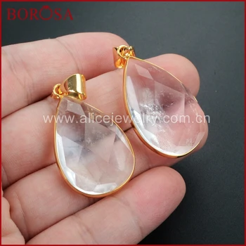 BOROSA Gold Drop Faceted Crystal Quartz Pendant Water Drop Teardrop Pendant High Quality Natural Crystal Quartz Pendant WX400
BOROSA Gold Drop Faceted Crystal Quartz Pendant Water Drop Teardrop Pendant High Quality Natural Crystal Quartz Pendant WX400
