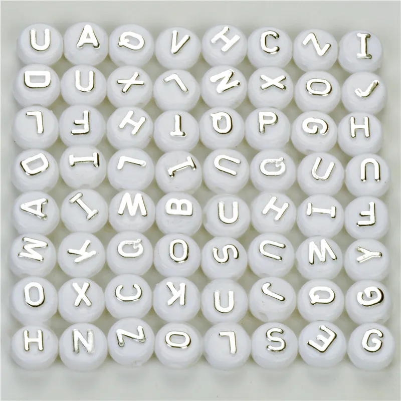 Фото 100 шт./лот 10 мм круглые серебряные алфавиты белого цвета ручной работы/буквы