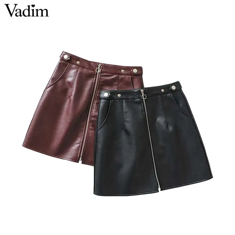 Vadim women PU leather black burgundy mini skirts pockets zipper fly faldas mujer solid female chic A line skirts BA366
Vadim women PU leather black burgundy mini skirts pockets zipper fly faldas mujer solid female chic A line skirts BA366