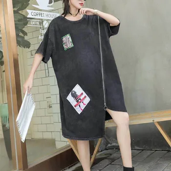 2019 New Summer Round Neck Short Sleeve Appiques zipper Loose Irregular Hem T shirt Dress Women Fashion Tide
2019 New Summer Round Neck Short Sleeve Appiques zipper Loose Irregular Hem T shirt Dress Women Fashion Tide