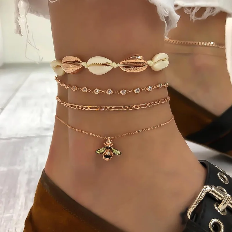 4 Pcs/ Set Fashion Bee Shell Chain Crystal Gem Gold Pendant Multilayer Anklet Set Women Exquisite Jewelry Lover Gift
4 Pcs/ Set Fashion Bee Shell Chain Crystal Gem Gold Pendant Multilayer Anklet Set Women Exquisite Jewelry Lover Gift