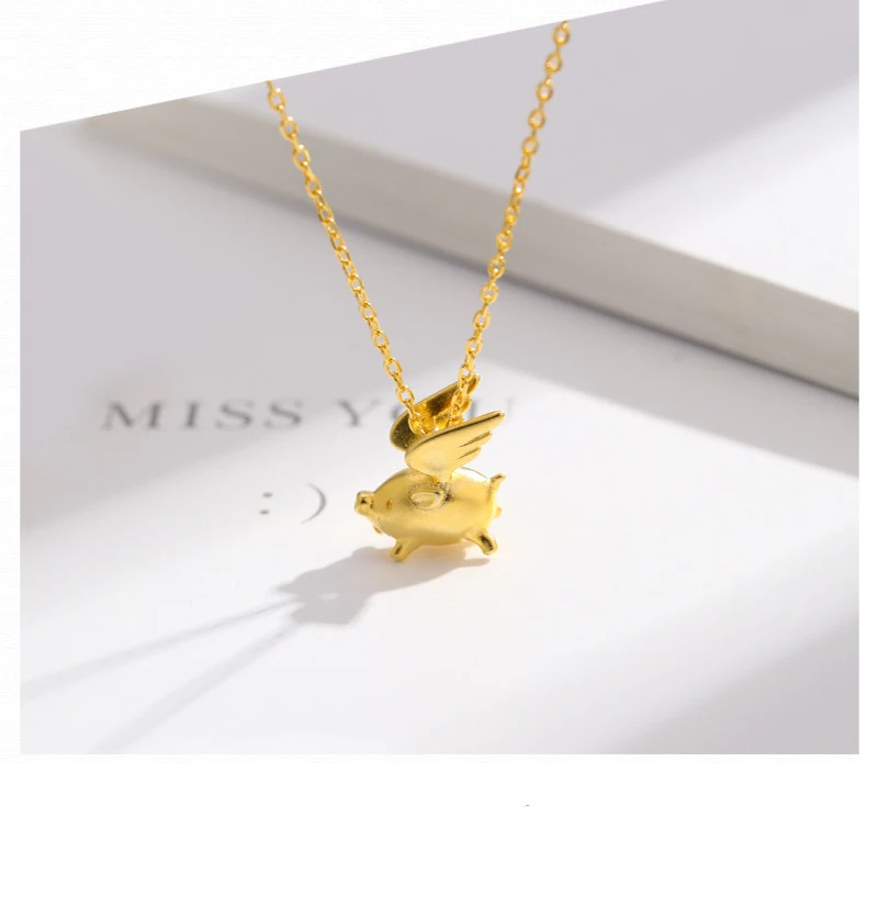 Qevila 2019 Hot Original Design Flying Sweet Pig Necklace Pendant 925 Sterling Silver 18k Gold for Women Couple Unique Gift Boho (16)