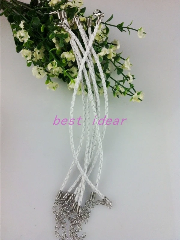

100pcs White Leather Braided Charm Bracelet For Bead lobster Clasp Cords 18cm ,free shipping, FB-887