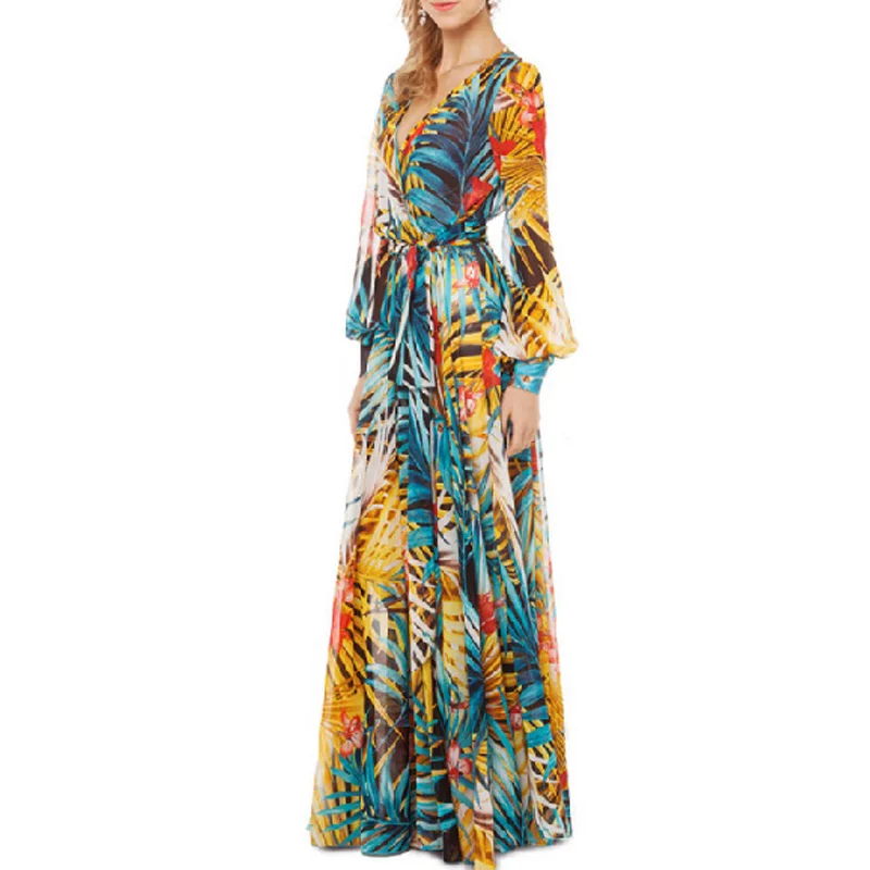 Tropical Bohemian Chiffon Maxi Dress Robe (Us 6 -16)