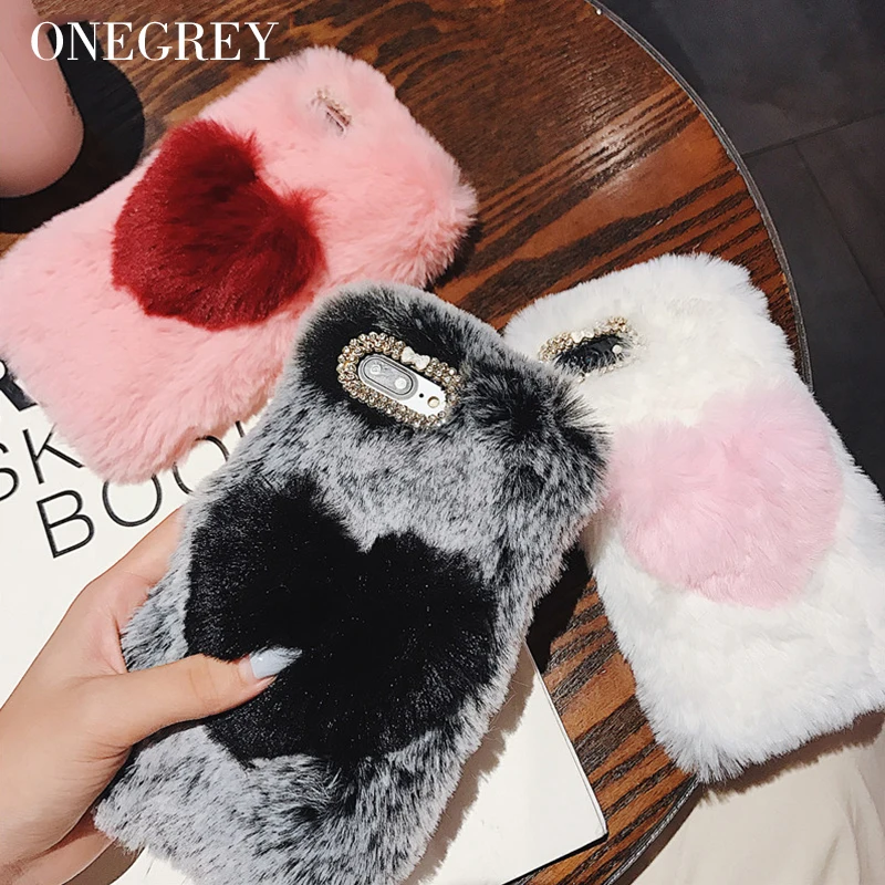 Cute Hairy Warm Fur Case For iPhone X XR XS Max 4 5 5S SE 6splus 6 7 8 Plus Heart Plush Cover Soft PU Shell Etui Coque Mujer |