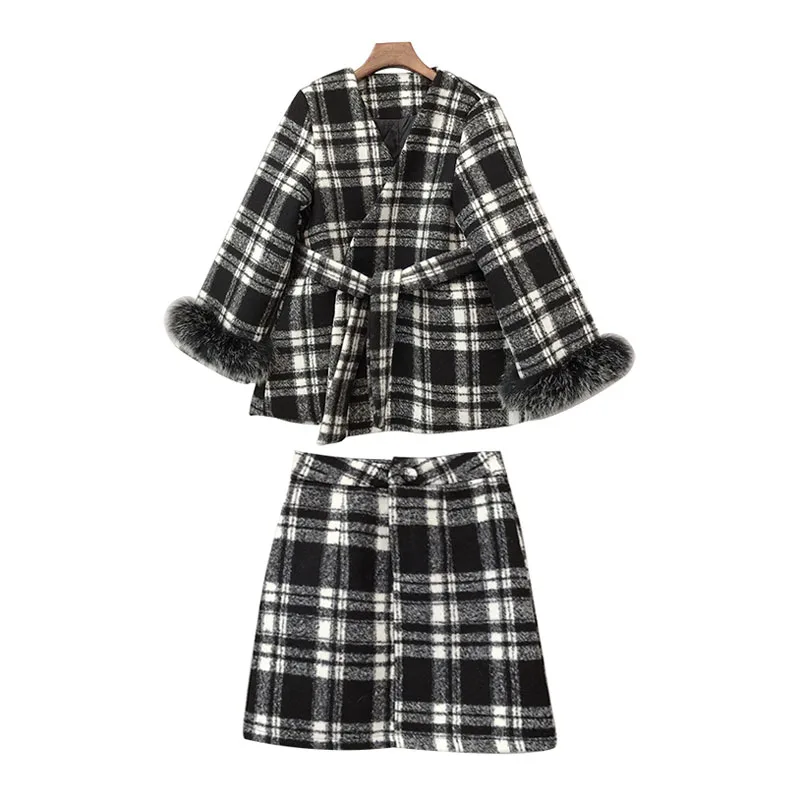 PERHAPS U women black white plaid fur coat mini skirt zipper pencil 2 two pieces set suit elegant winter T0156
PERHAPS U women black white plaid fur coat mini skirt zipper pencil 2 two pieces set suit elegant winter T0156