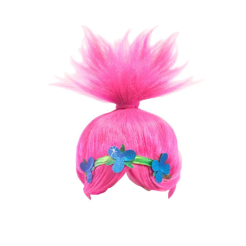 Troll Wig +dresses set Children Costumes For Girls Carnival Kids Costumes Summer Girl Dress Trolls Clothes Birthday Party Dress (1)