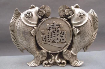 China White Copper Silver Lucky Feng Shui Coin Money wealth Two carp Fish Statue
China White Copper Silver Lucky Feng Shui Coin Money wealth Two carp Fish Statue
