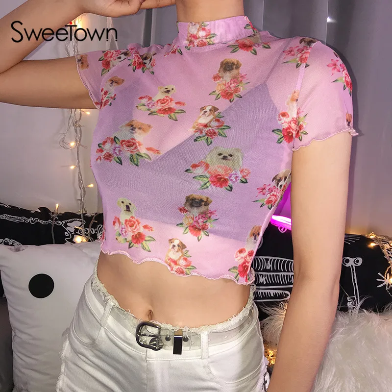 Sweetown Pink Dog & Cat Animal Print Mesh Summe Crop Tops For Women Short Sleeve O-Neck Transparent Sexy Cute T Shirt Harajuku
Sweetown Pink Dog & Cat Animal Print Mesh Summe Crop Tops For Women Short Sleeve O-Neck Transparent Sexy Cute T Shirt Harajuku