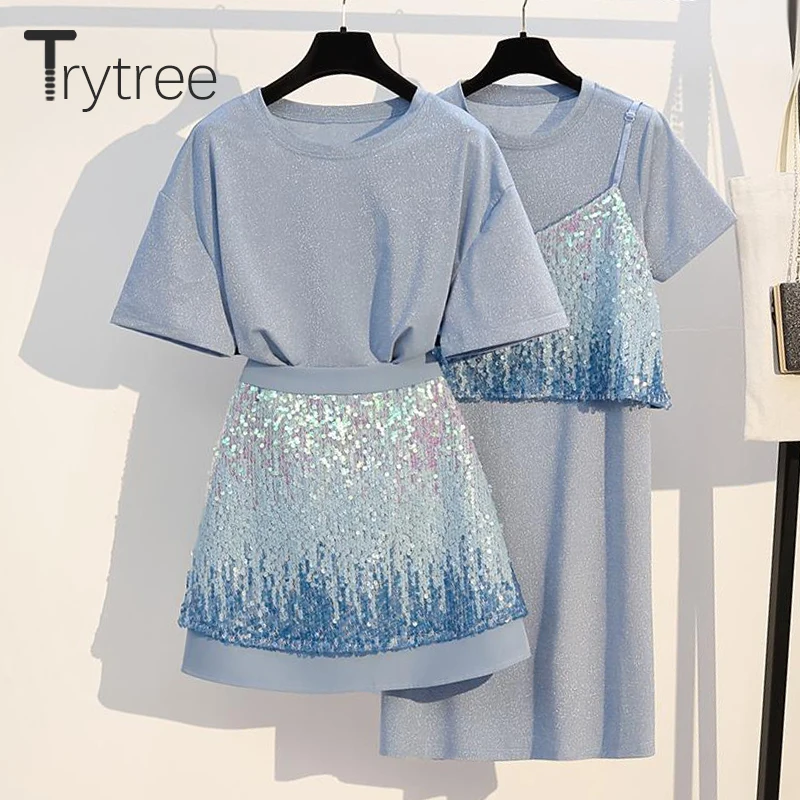 Trytree Summer Women Casual Two piece set Casual O-neck Tops + Skirts Mini Suit Gradient Sequined Blue High Street 2 Piece Set
Trytree Summer Women Casual Two piece set Casual O-neck Tops + Skirts Mini Suit Gradient Sequined Blue High Street 2 Piece Set
