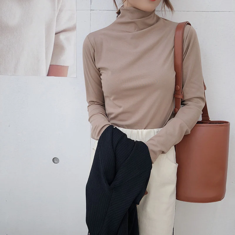 2018 Korean autumn winter new women's basic stretch Slim high-necked solid color long-sleeved shirt Cotton T-shirt Femme
2018 Korean autumn winter new women's basic stretch Slim high-necked solid color long-sleeved shirt Cotton T-shirt Femme