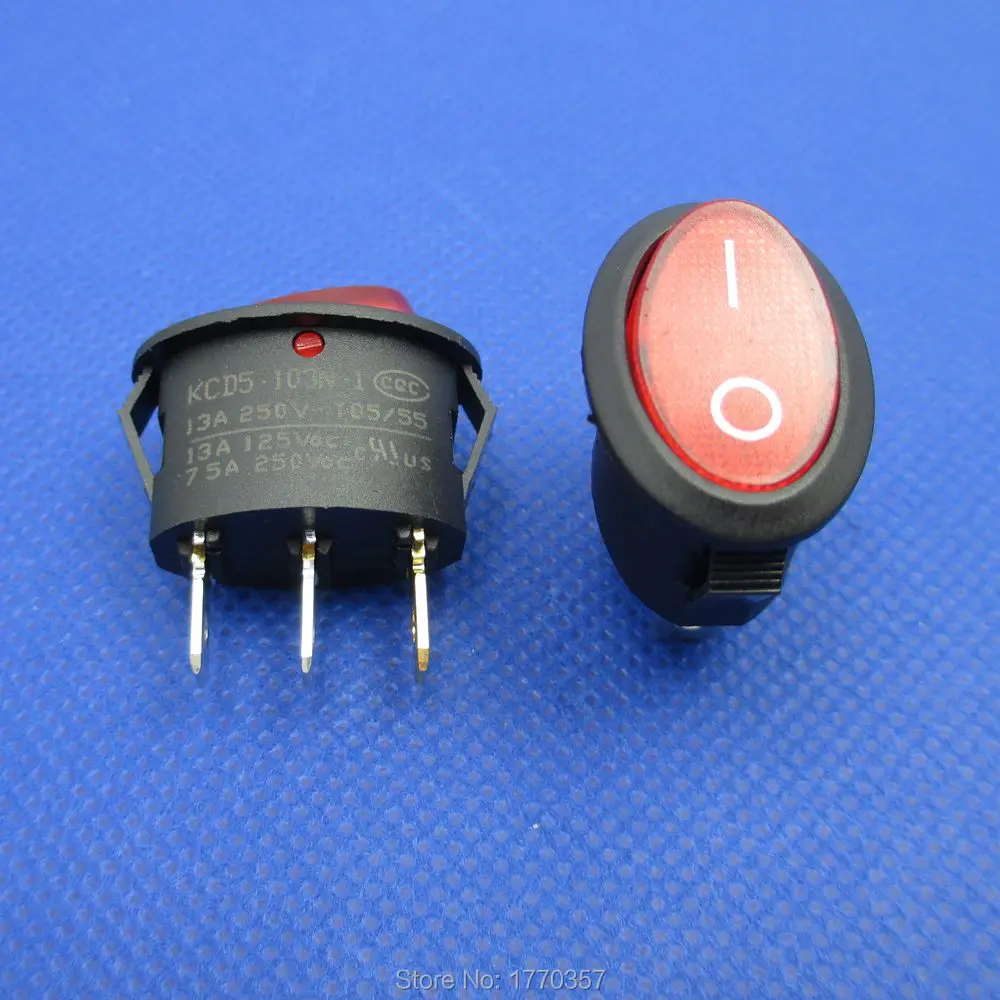 5 pcs KCD5-103N 2 Position 3 pins mini oval rocker Switch ON-OFF 6A 250VAC with red light Small household appliance switch
5 pcs KCD5-103N 2 Position 3 pins mini oval rocker Switch ON-OFF 6A 250VAC with red light Small household appliance switch