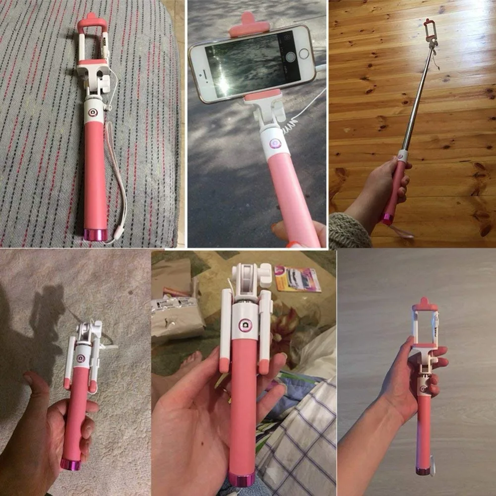 Universal Mini Selfie Stick With Button Wired Silicone Handle Monopod For iPhone 6 5 Android Samsung Huawei Xiaomi Sticks