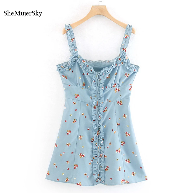 SheMujerSky Blue Summer Women Ruffles Spaghetti Strap Short Dress Floral Print Buttons Mini Dresses 2019 bodycon
SheMujerSky Blue Summer Women Ruffles Spaghetti Strap Short Dress Floral Print Buttons Mini Dresses 2019 bodycon