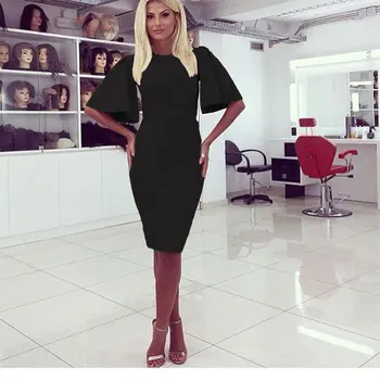 Nice European And American Style Fashion Dress Round Collar Collect The Waist Large Sleeves Pure Color Tight Bodycon Midi Dress
Nice European And American Style Fashion Dress Round Collar Collect The Waist Large Sleeves Pure Color Tight Bodycon Midi Dress