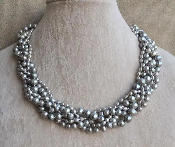 100% Natural Pearl Jewellery,Gray Pearls 5 Rows 18 Inch 3-8mm Real Freshwater Pearl Necklace,Fashion Lady's Gift,Women Necklace
100% Natural Pearl Jewellery,Gray Pearls 5 Rows 18 Inch 3-8mm Real Freshwater Pearl Necklace,Fashion Lady's Gift,Women Necklace