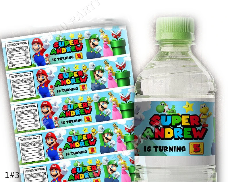 Индивидуальная Персонализированная 6 шт. этикетка Super Mario Bros на бутылку воды