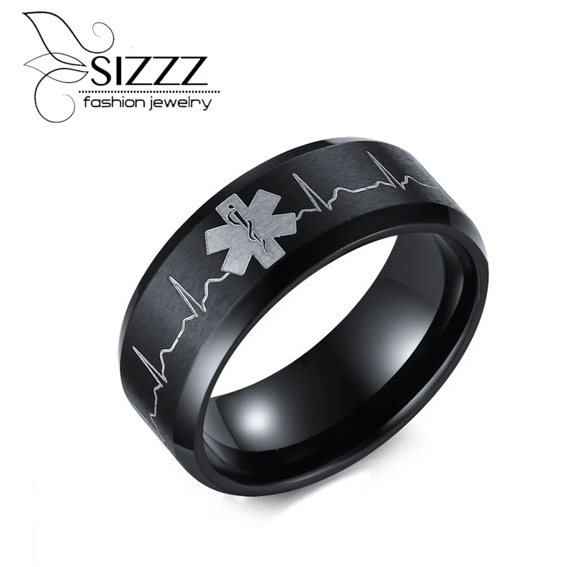 SIZZZ 8MM Men Stainless Steel Comfort Fit Ring Laser Engraved Heartbeat Medical Symbol Black Wedding Band 
SIZZZ 8MM Men Stainless Steel Comfort Fit Ring Laser Engraved Heartbeat Medical Symbol Black Wedding Band