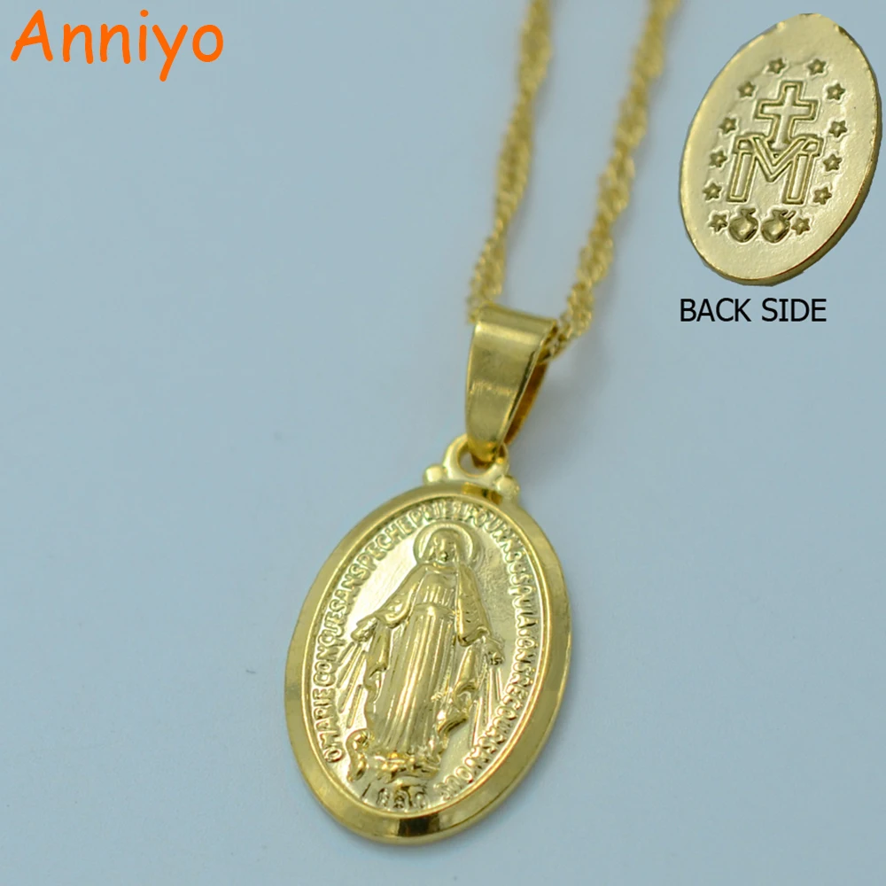 Image Virgin Mary Necklace New Trendy 18K Real Gold Plated Our Lady Women Men Jewelry Wholesale Colar Cross Pendant Necklaces #010504