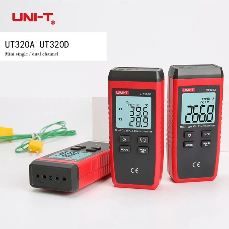 

UNI-T UT320A UT320D Thermometer Mini Contact K/J Type Dual Channel Thermocouple C/F LCD Backlight Temperature Measuring Meter