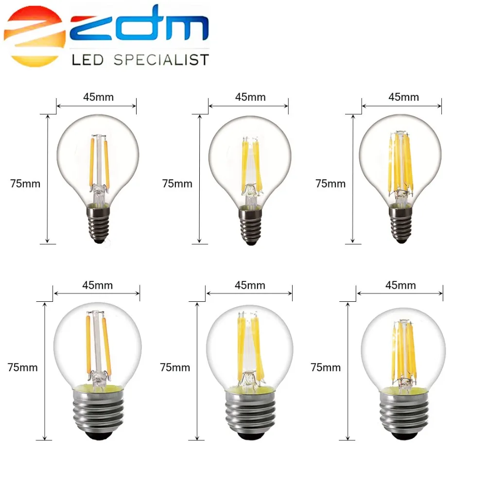 ZDM светодиодный лампы в форме свечи C35 G45 ST64 винтажная лампа E14 E27 A60 220v глобус 2W 4W 6W 8W