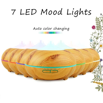VVPEC 500ml Wood Grain Ultrasonic Humidifier Essential Oil Diffuser Humidifier Aromatherapy For House Office