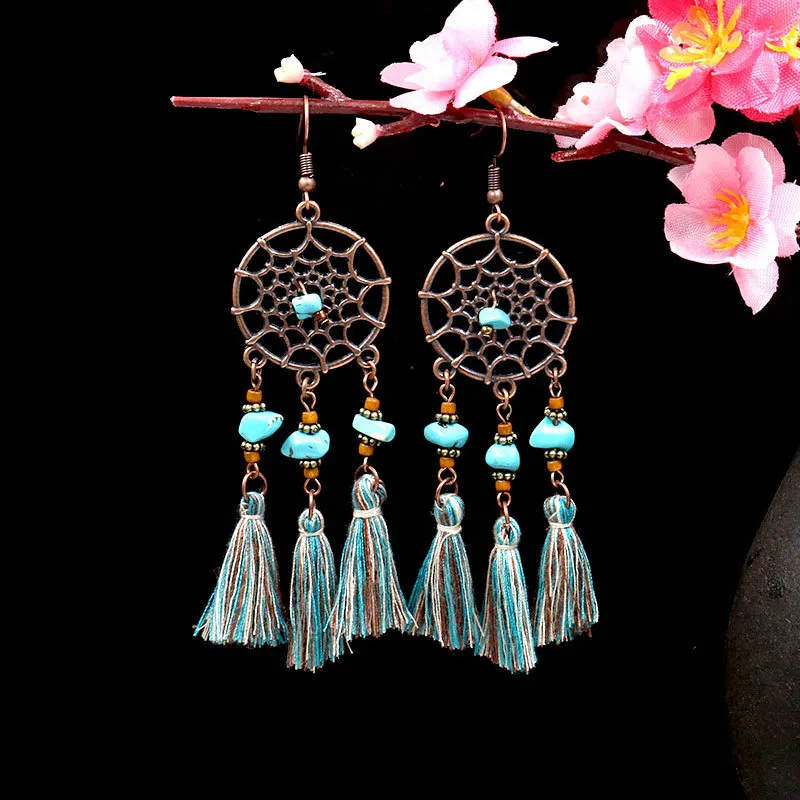 Women Fashionable Temperament Earrings Geometric Hollow Circular Dream Catcher Earrings Colorful Long Fringe Earrings Jewelry
Women Fashionable Temperament Earrings Geometric Hollow Circular Dream Catcher Earrings Colorful Long Fringe Earrings Jewelry