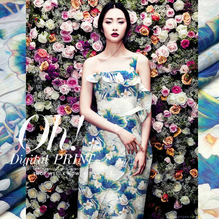 fashion Digital Printed Silk Linen Fabric