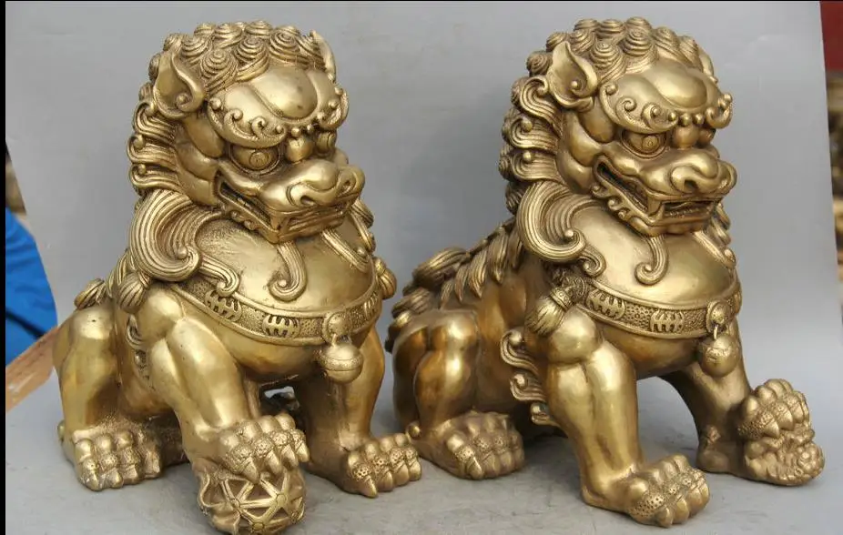 671116520+++14" Chinese Folk Feng Shui Brass Foo Fu Dog Guardion Lion Son Ball Statue Pair
671116520+++14" Chinese Folk Feng Shui Brass Foo Fu Dog Guardion Lion Son Ball Statue Pair