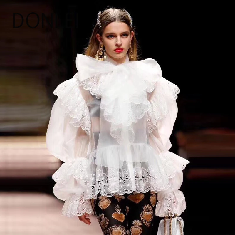 Blusas Mujer Runway Women Lace Patchwork Organza Blouse Ruffles Long Sleeve Sexy Bowknot Lace-up Blouse Black White Shirt Tops
Blusas Mujer Runway Women Lace Patchwork Organza Blouse Ruffles Long Sleeve Sexy Bowknot Lace-up Blouse Black White Shirt Tops