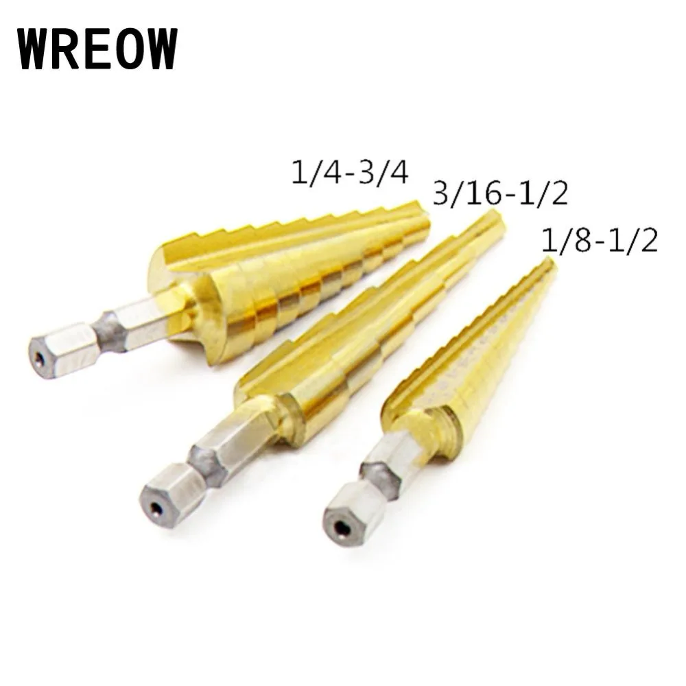 WREOW 3pc 3Type HSS Steel Titanium Hex Shank Metric Step Drill Bit Set Hole Cutter Tool For Cut Holes Use In Insulation Board
WREOW 3pc 3Type HSS Steel Titanium Hex Shank Metric Step Drill Bit Set Hole Cutter Tool For Cut Holes Use In Insulation Board