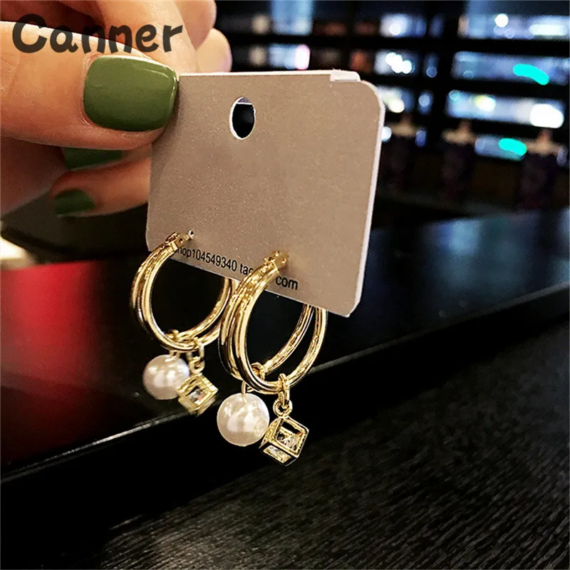 Canner Double Layer Metal Circle Pearl Earring Crystal Square Cube Small Hoop Earrings For Women Girl Wedding Party Gift
Canner Double Layer Metal Circle Pearl Earring Crystal Square Cube Small Hoop Earrings For Women Girl Wedding Party Gift