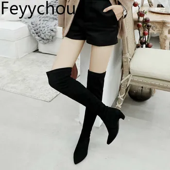 Women Boots Autumn Winter Warm Med-heeled Over The Knee Round Toe Slip on 2018 Sexy New Fashion Flock Martin Boots Black Gray
Women Boots Autumn Winter Warm Med-heeled Over The Knee Round Toe Slip on 2018 Sexy New Fashion Flock Martin Boots Black Gray