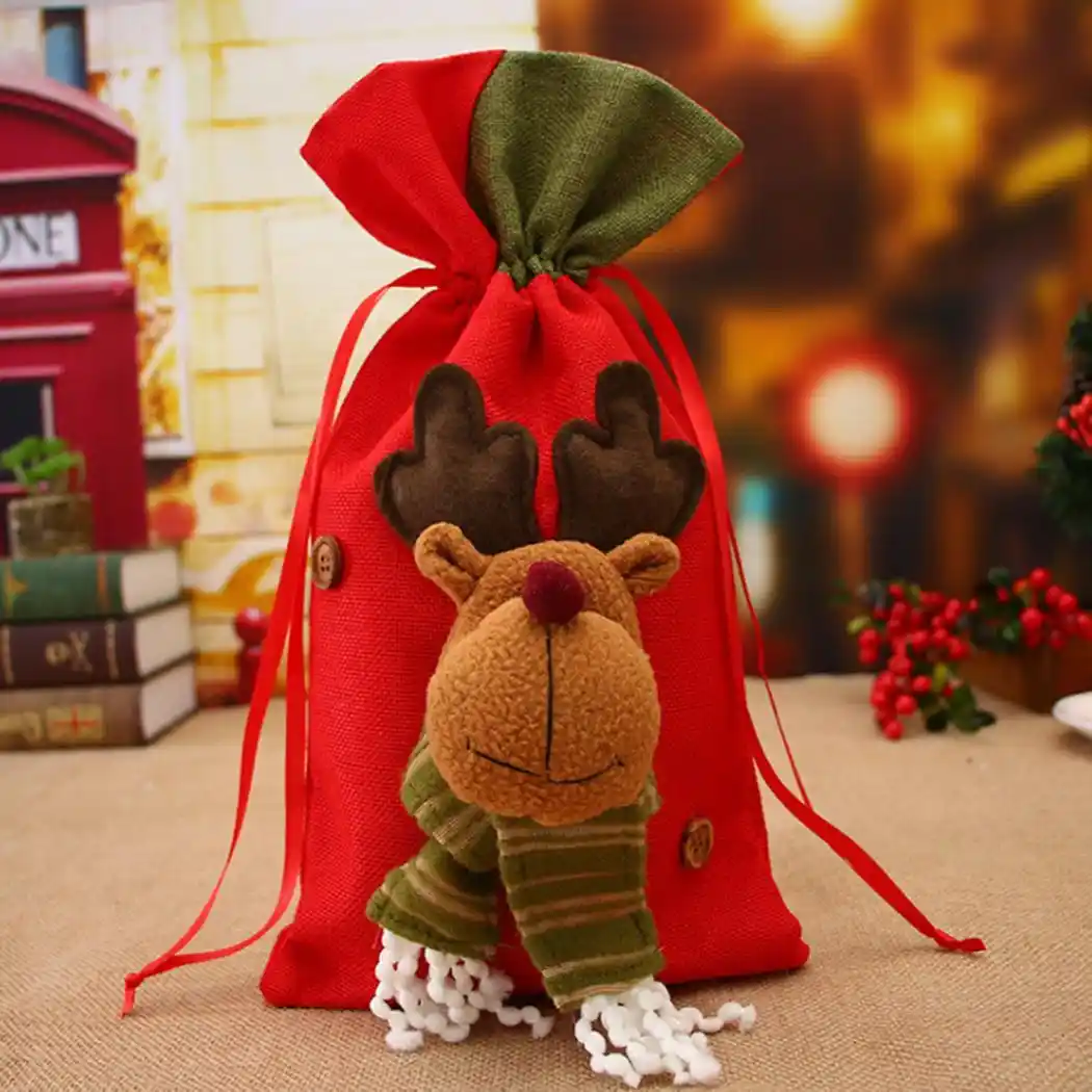 snowman elk pattern drawstring christmas candy gift bag home