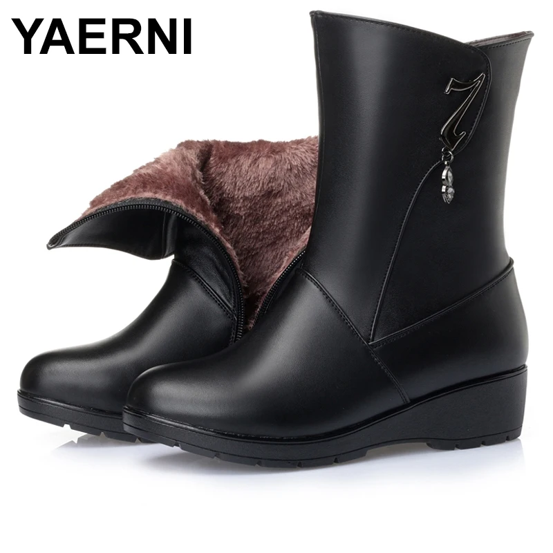 Женские ботинки до середины икры YAERNI из натуральной кожи теплая Повседневная