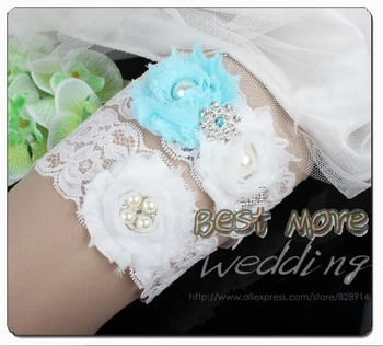 2015 New Design Baby Blue Shabby Flower Lace Wedding Garter Sets WIth White Stretch Lace Trim Handmade Using Rhinestones Carbons
2015 New Design Baby Blue Shabby Flower Lace Wedding Garter Sets WIth White Stretch Lace Trim Handmade Using Rhinestones Carbons