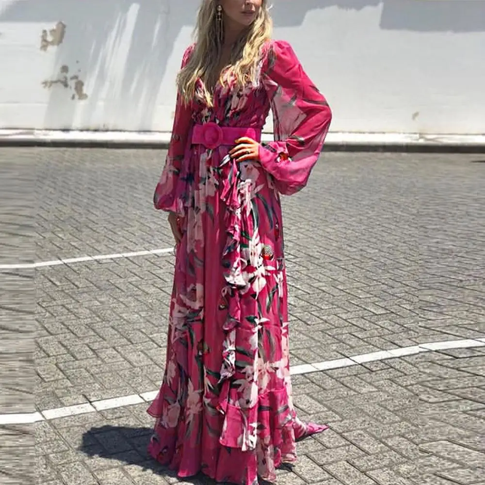 Dress Women's Fashion Bohemian 2019 Floral Printed V Neck Pleated Chiffon Dress Dresses Woman Party Night Long Sleeve vestidos
Dress Women's Fashion Bohemian 2019 Floral Printed V Neck Pleated Chiffon Dress Dresses Woman Party Night Long Sleeve vestidos