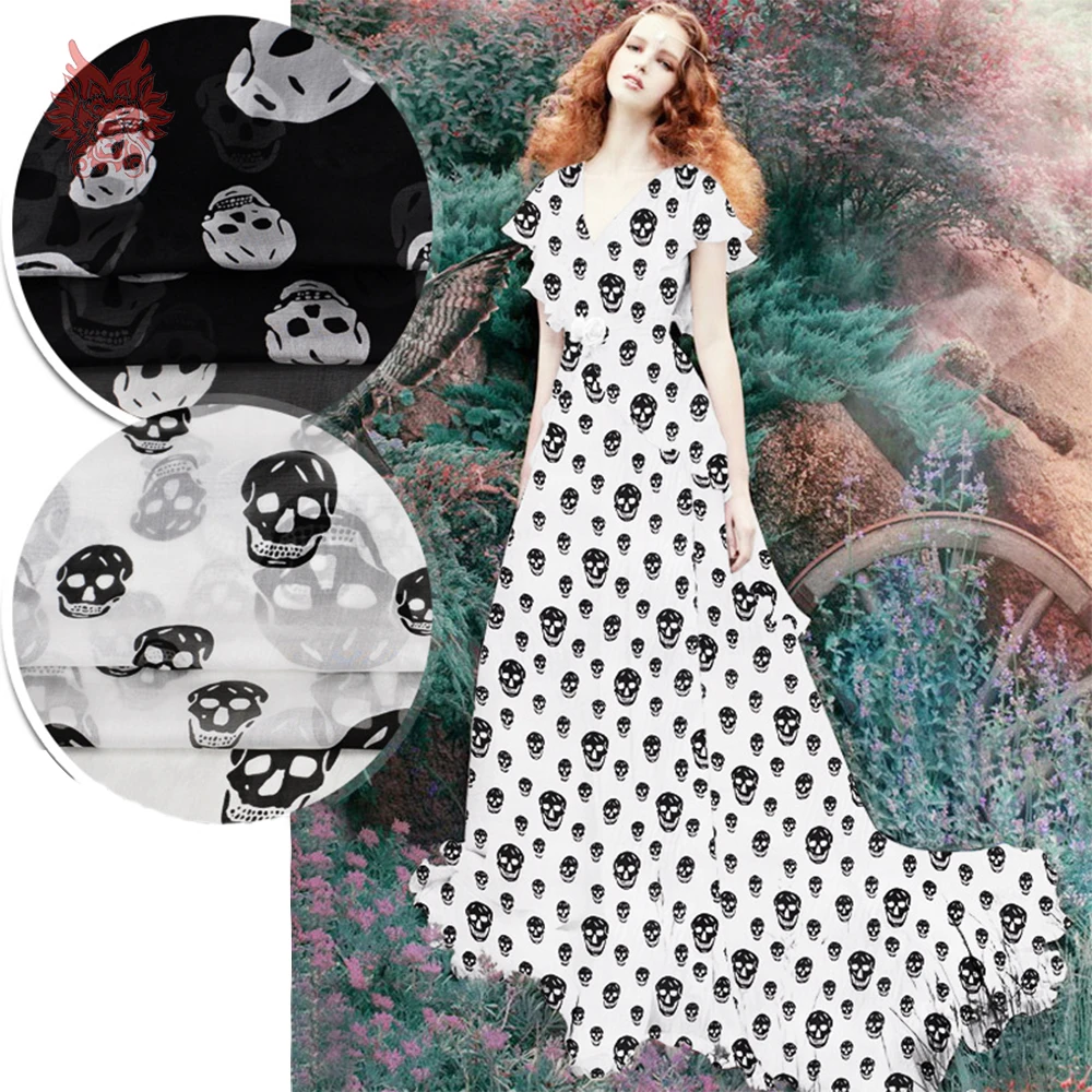 American style black white skull print 100% natural silk chiffon fabric apparel for dress pure silk tissu telas fabrc 6mm SP5364
American style black white skull print 100% natural silk chiffon fabric apparel for dress pure silk tissu telas fabrc 6mm SP5364