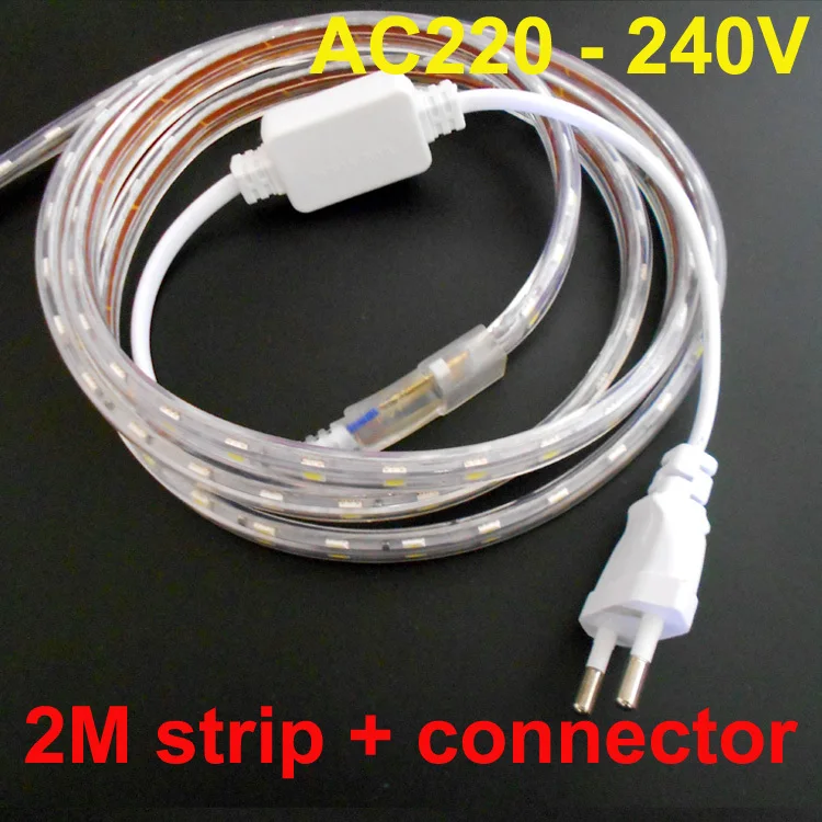 2m waterproof led strip 220V 5050 SMD 60 LED Flexible Strip Light 5W/M ,warm white/Cool white,60leds/m