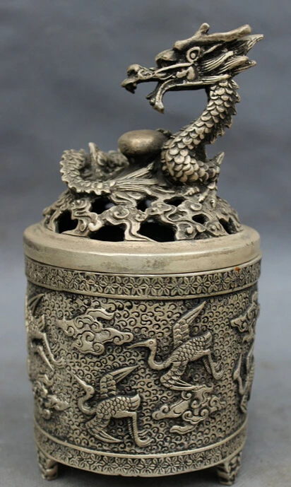 S4676 Folk Chinese Silver Fly Dragon Crane Statue Tibet Box Incense Burner Censer D0317
S4676 Folk Chinese Silver Fly Dragon Crane Statue Tibet Box Incense Burner Censer D0317