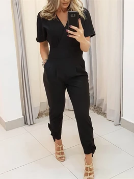 2019 Summer New Elegant 3 Colors Solid Work Wear Casual Romper Ladies Leisure Overalls V Neck Short Sleeve Tied Detail Jumpsuit
2019 Summer New Elegant 3 Colors Solid Work Wear Casual Romper Ladies Leisure Overalls V Neck Short Sleeve Tied Detail Jumpsuit