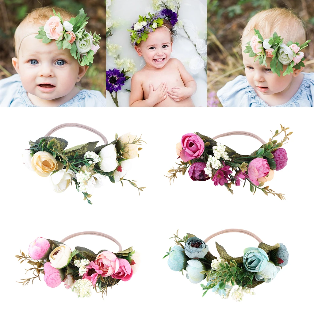Cute Baby Children Kids Girls Floral Crown Headwear Headband Party Flower Hair Accessory for Travel Party Stage Show Photo Tool