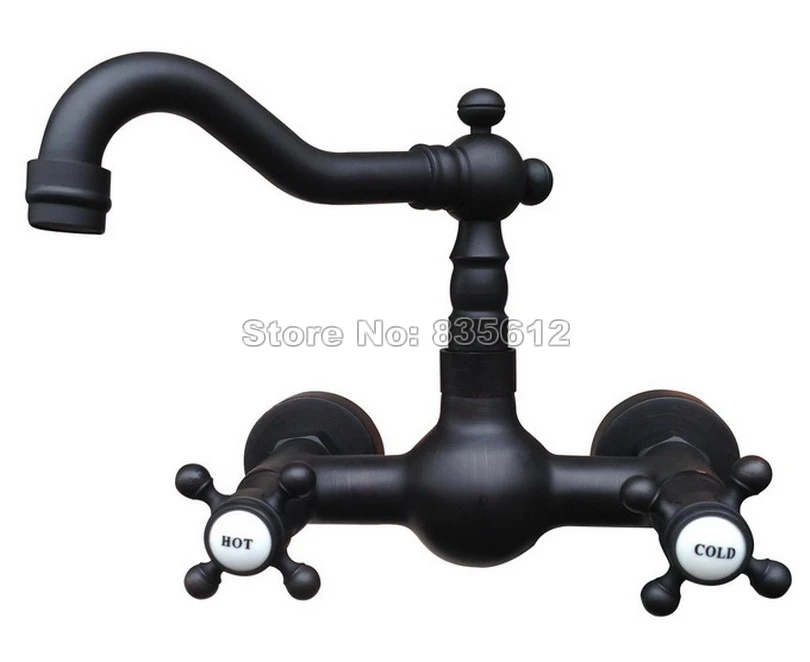 Black Oil Rubbed Bronze Swivel Spout Bathroom Faucet / Two Hole Wall Mounted Sink and Bathtub Cross Handles Mixer Taps Wnf524
Black Oil Rubbed Bronze Swivel Spout Bathroom Faucet / Two Hole Wall Mounted Sink and Bathtub Cross Handles Mixer Taps Wnf524
