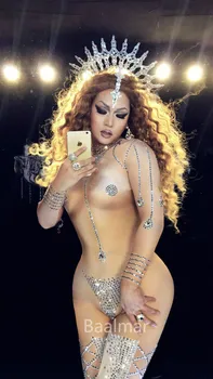 DJ DS Women's Sexy Rhinestones Bodysuit Stage Outfit Female Singer jumpsuit Nightclub Nude Crystals Costume Dance Leggings
DJ DS Women's Sexy Rhinestones Bodysuit Stage Outfit Female Singer jumpsuit Nightclub Nude Crystals Costume Dance Leggings