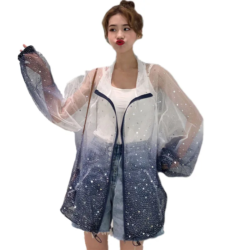 Women gradient Sequins Sunscreen Coat Women Summer Hollow Out Sun Protection Thin Jacket Breathable Windbreaker Jacket
Women gradient Sequins Sunscreen Coat Women Summer Hollow Out Sun Protection Thin Jacket Breathable Windbreaker Jacket
