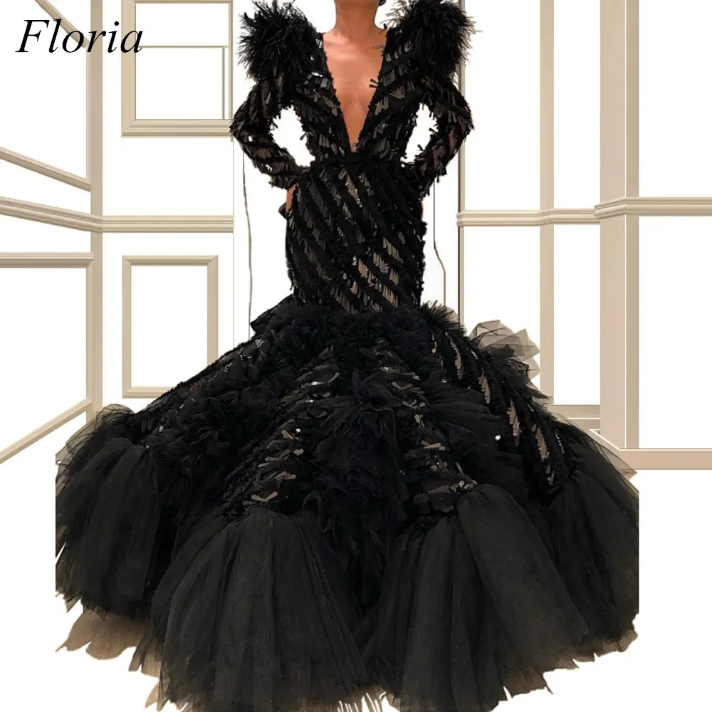 2019 Special Design Black Celebrity Dresses Mermaid Long Sleeves Deep V-Neck Formal Evening Party Gowns With Tiered Train
2019 Special Design Black Celebrity Dresses Mermaid Long Sleeves Deep V-Neck Formal Evening Party Gowns With Tiered Train