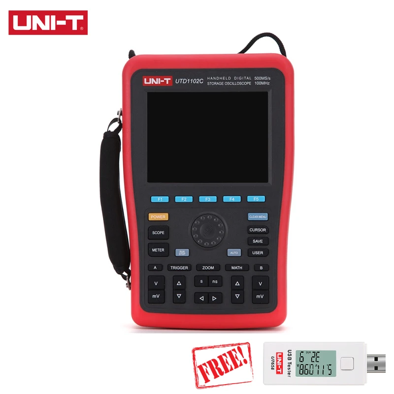 UNI-T UTD1102C Handheld Digital Storage Oscilloscopes osciloscopio Rechargeable 2 Channels 100MHZ 500MS/s 7.5kpts VS Hantek
UNI-T UTD1102C Handheld Digital Storage Oscilloscopes osciloscopio Rechargeable 2 Channels 100MHZ 500MS/s 7.5kpts VS Hantek