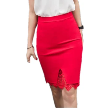 

Fashion Sexy Slim 2017 Spring New Women Pencil Skirt High Waist Stretch fabrics Split Back lace OL Lady Skirt Plus Size S--5XL